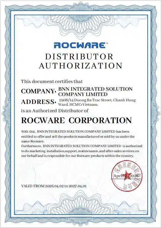 Giấy chứng nhận nhà phân phối ROCWARE cấp cho BNN Integrated Solution